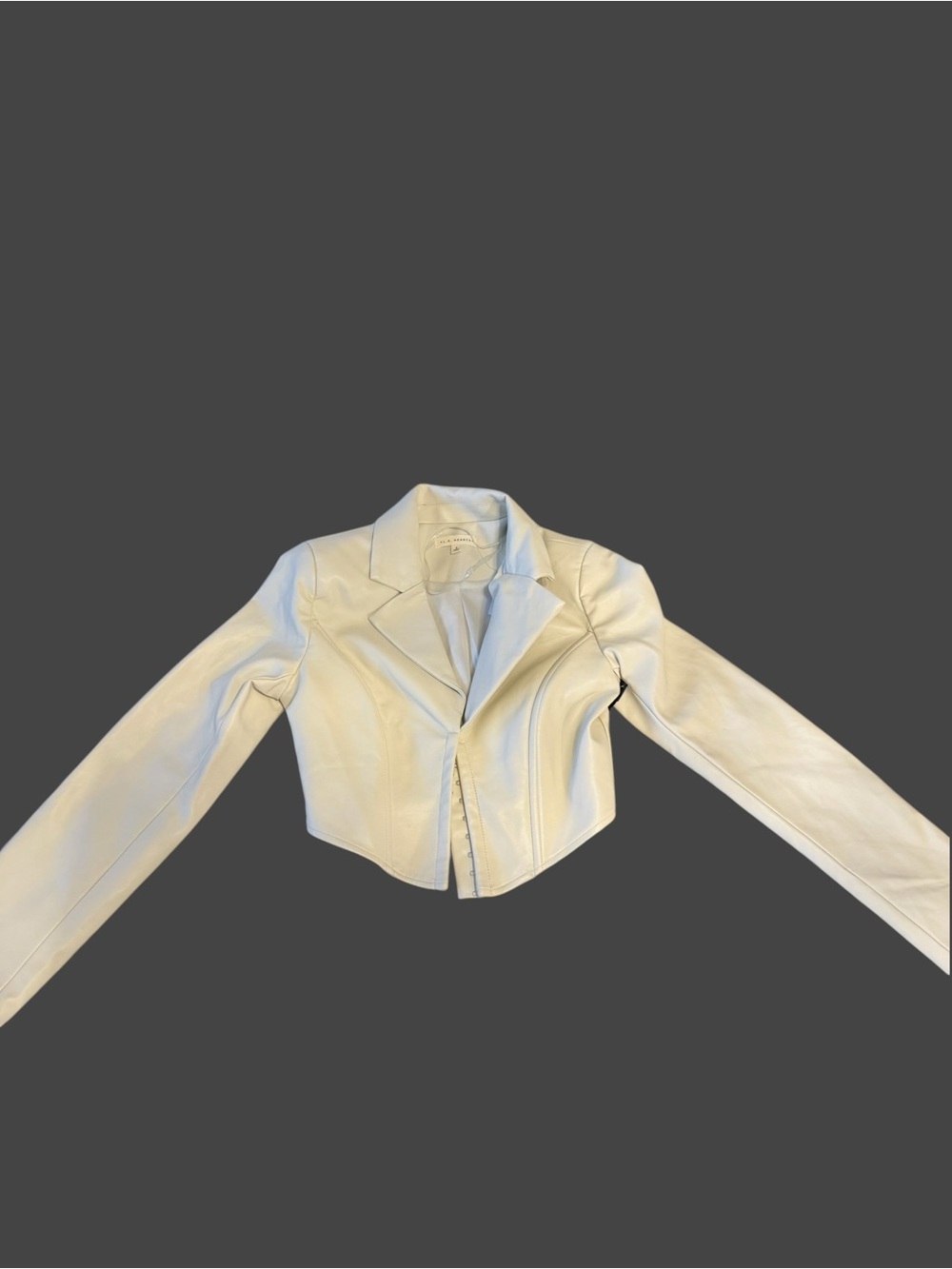 La Hearts Cream Cropped Leather Jacket